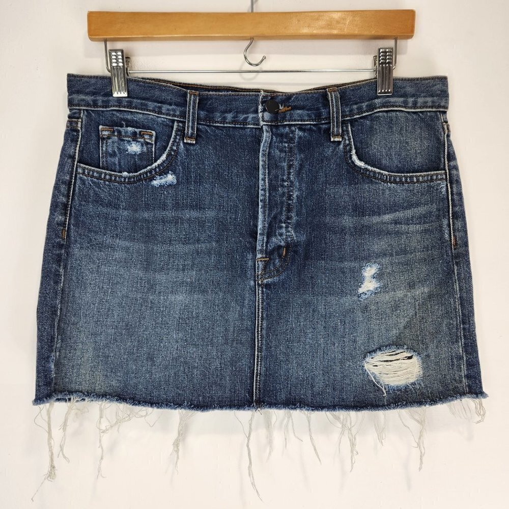 J Brand Bonny Denim Mini Skirt Womens 27 Distressed Button Fly Mid Riseā Western